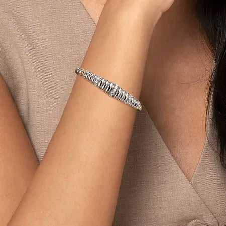 14K Yellow Gold and 925 Sterling Silver Bujukan White Sapphire Scallop Open Bangle Bracelet