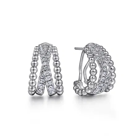 925 Sterling Silver 15mm White Sapphire Bujukan Huggie Earrings