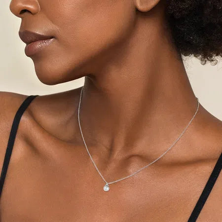 925 Sterling Silver Diamond Bujukan Pearl Pendant Necklace