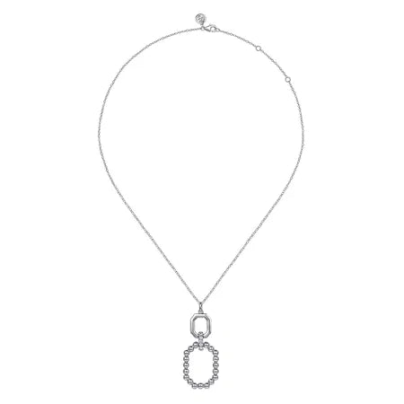 925 Sterling Silver Octagon White Sapphire Bujukan Drop Pendant Necklace