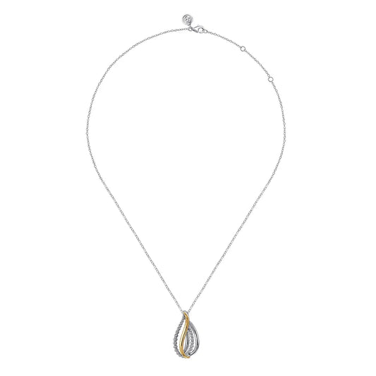 925 Sterling Silver and 14K Yellow Gold Bujukan Multiple Row Teardrop Pendant Necklace