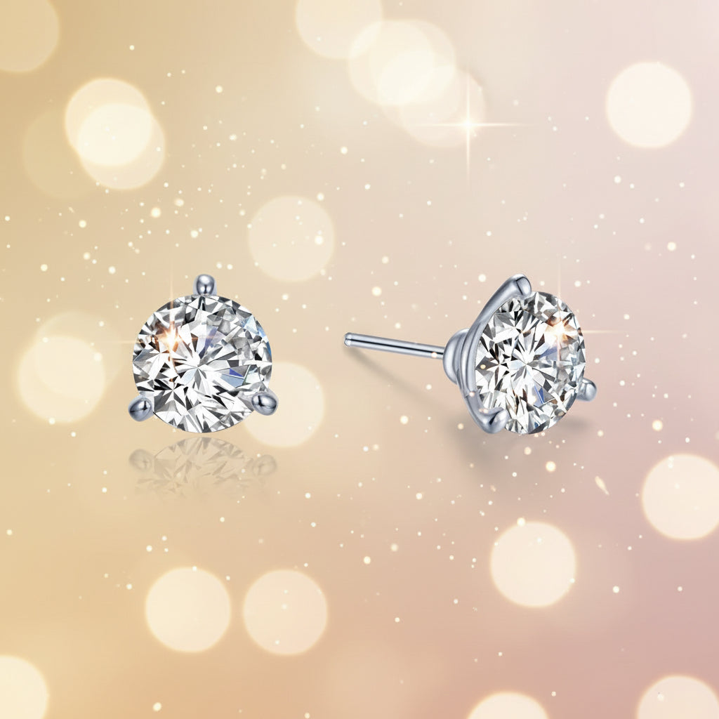 2 CTW 3 Prong Martini Stud Earrings