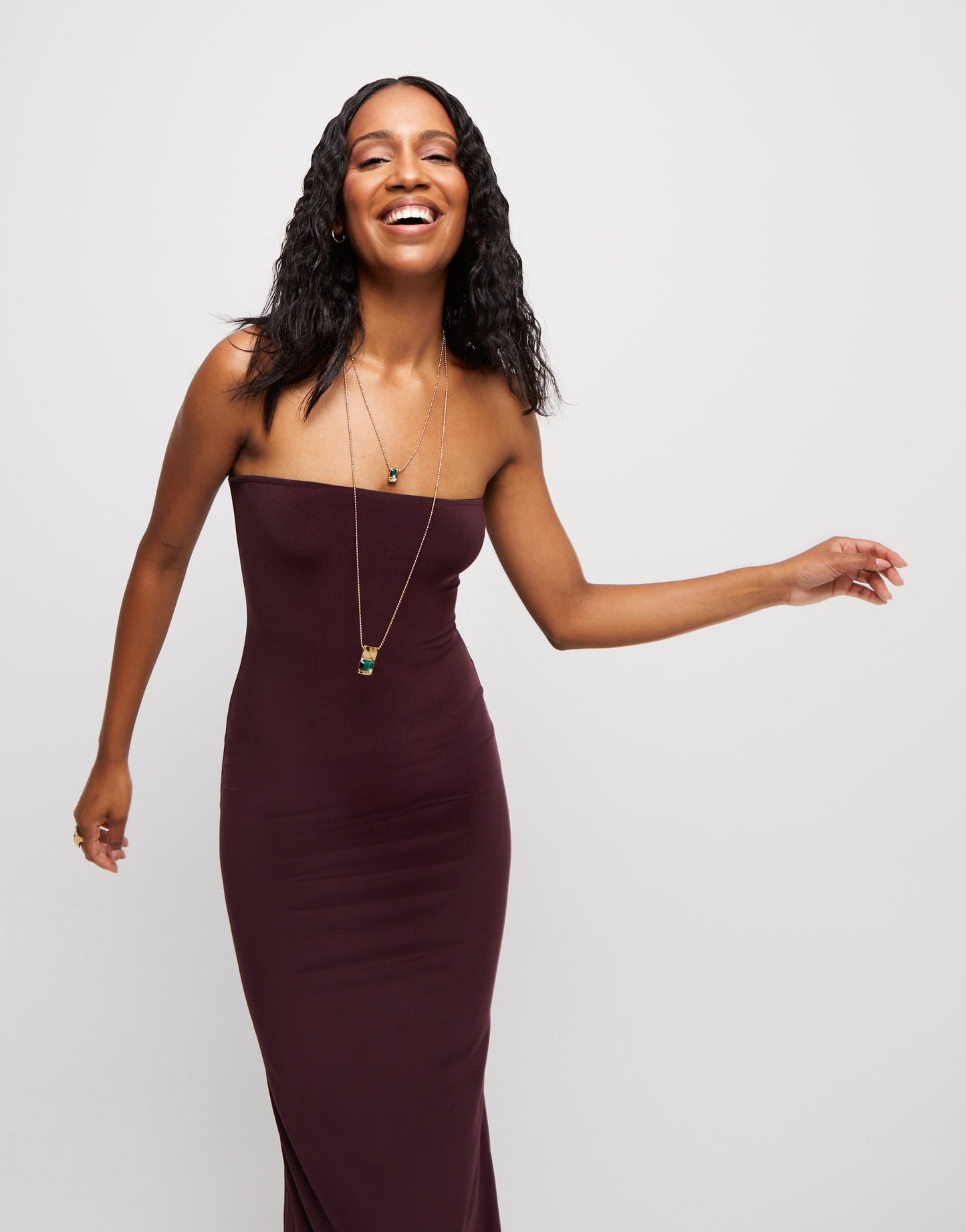 Double strand chain necklace with green crystals