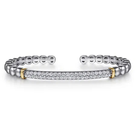 14K Yellow Gold and 925 Sterling Silver Bujukan White Sapphire Open Bangle Bracelet