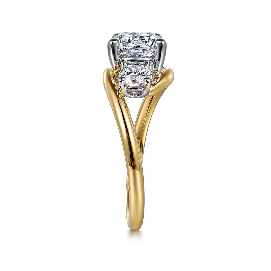 Elin - 14K White-Yellow Gold Round Three Stone Diamond Engagement Ring
