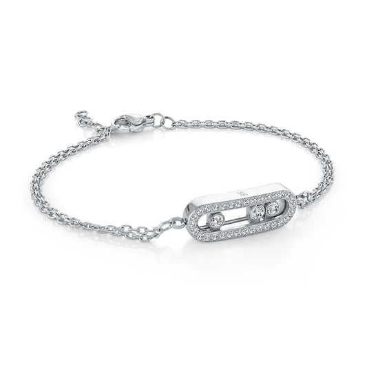 TRIPLE CZ SLIDER STONE DOUBLE CHAIN BRACELET