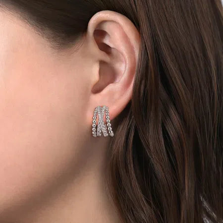 925 Sterling Silver 15mm White Sapphire Bujukan Huggie Earrings