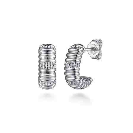 925 Sterling Silver Bujukan Shrimp J Hoop Earrings