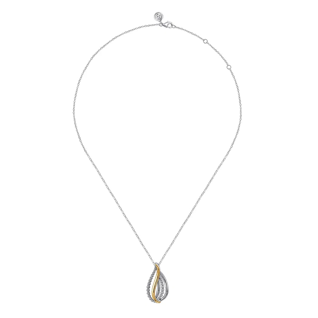 925 Sterling Silver and 14K Yellow Gold Bujukan Multiple Row Teardrop Pendant Necklace