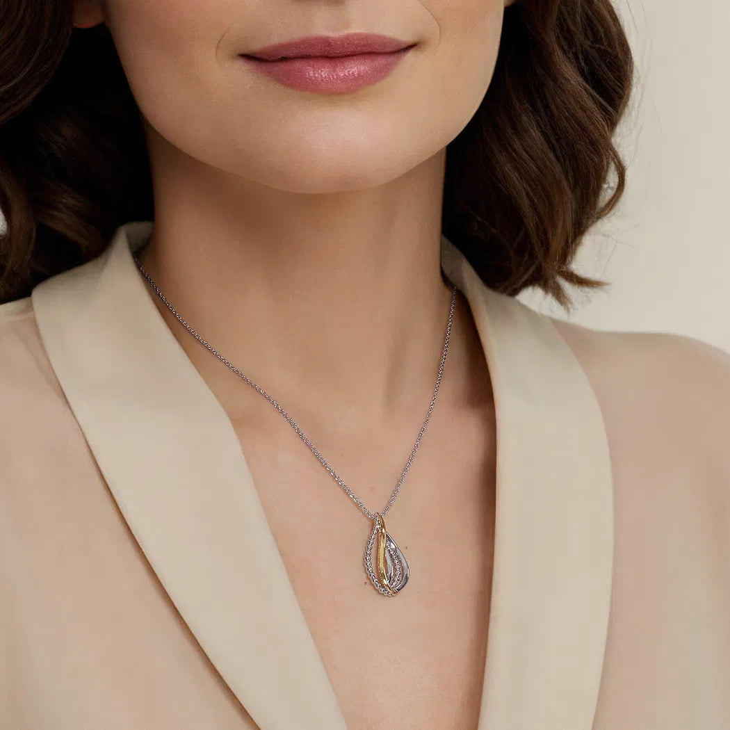 925 Sterling Silver and 14K Yellow Gold Bujukan Multiple Row Teardrop Pendant Necklace