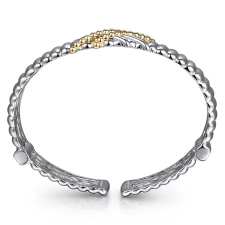 925 Sterling Silver and 14K Yellow Gold Bujukan Shrimp Criss Cross Bangle Bracelet