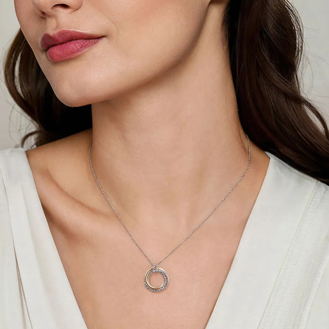 925 Sterling Silver and 14K Yellow Gold Bujukan Twisted Rope Multi Circle Pendant Necklace