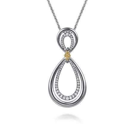 925 Sterling Silver and 14K Yellow Gold Bujukan White Sapphire Teardrop Necklace