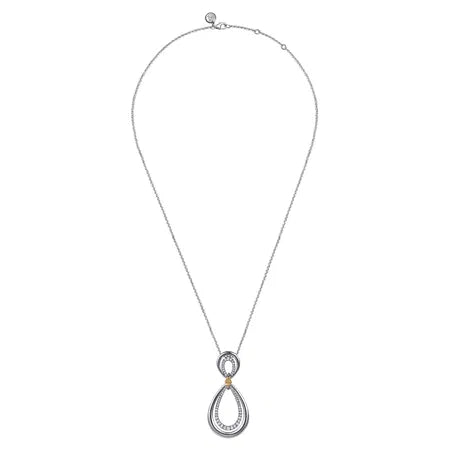 925 Sterling Silver and 14K Yellow Gold Bujukan White Sapphire Teardrop Necklace