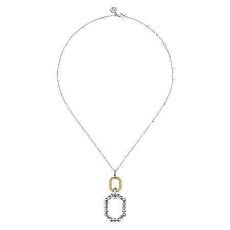 925 Sterling Silver and 14K Yellow Gold Octagon Bujukan Drop Pendant Necklace