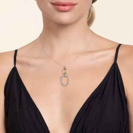 925 Sterling Silver and 14K Yellow Gold Octagon Bujukan Drop Pendant Necklace