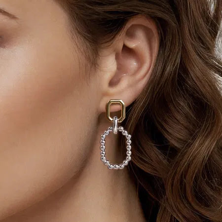 925 Sterling Silver and 14K Yellow Gold Octagon Bujukan Stud Drop Earrings