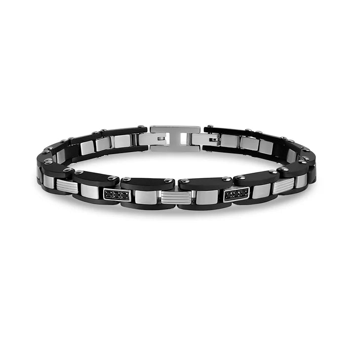 BLACK STEEL & STONE-SET BRACELET (7MM)