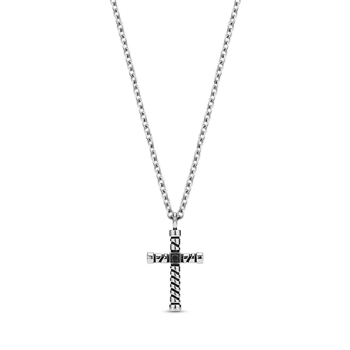 TWISTED CROSS BLACK GEM PENDANT