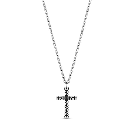 TWISTED CROSS BLACK GEM PENDANT
