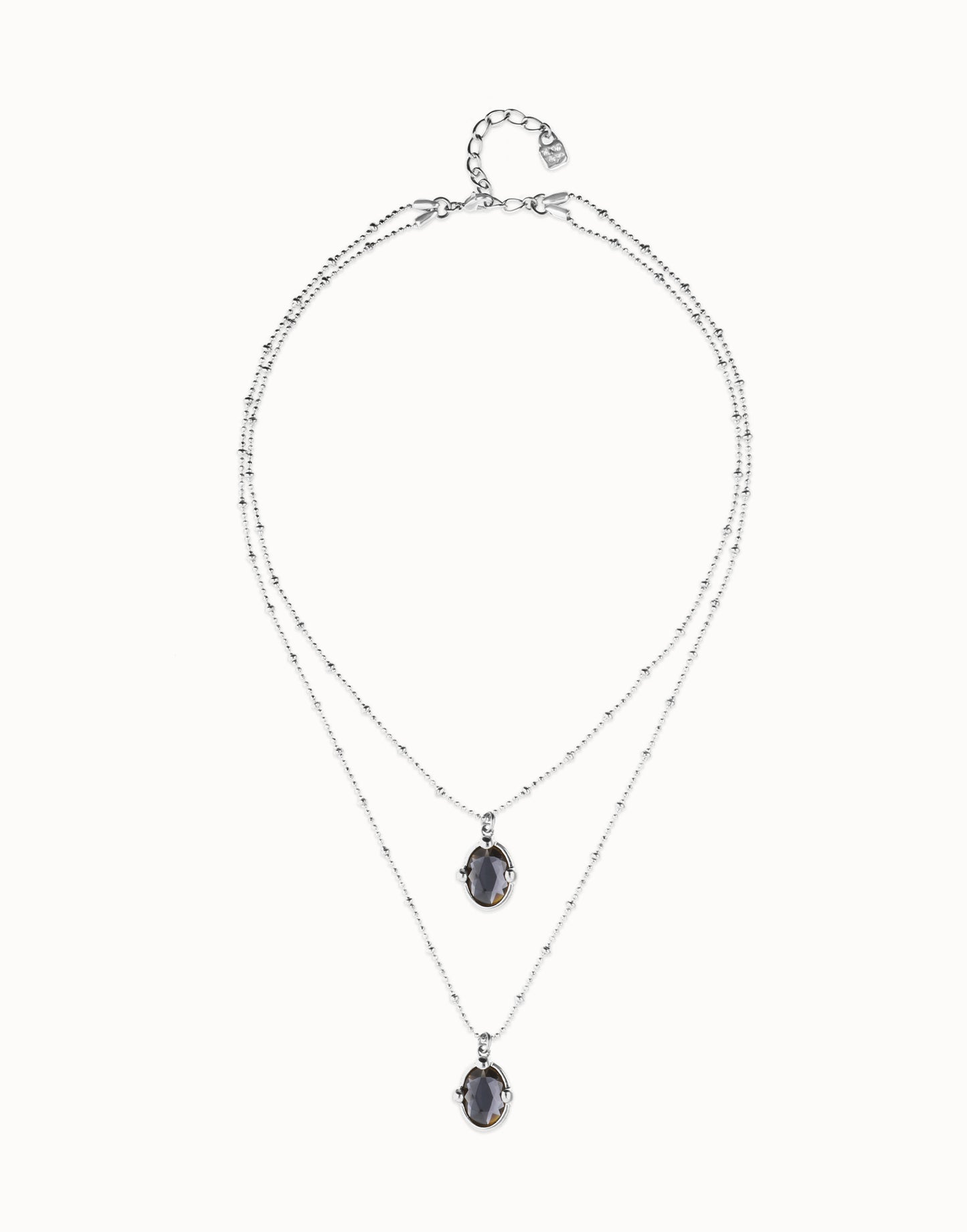 Multi strand necklace Silver with two black oval faceted crystals