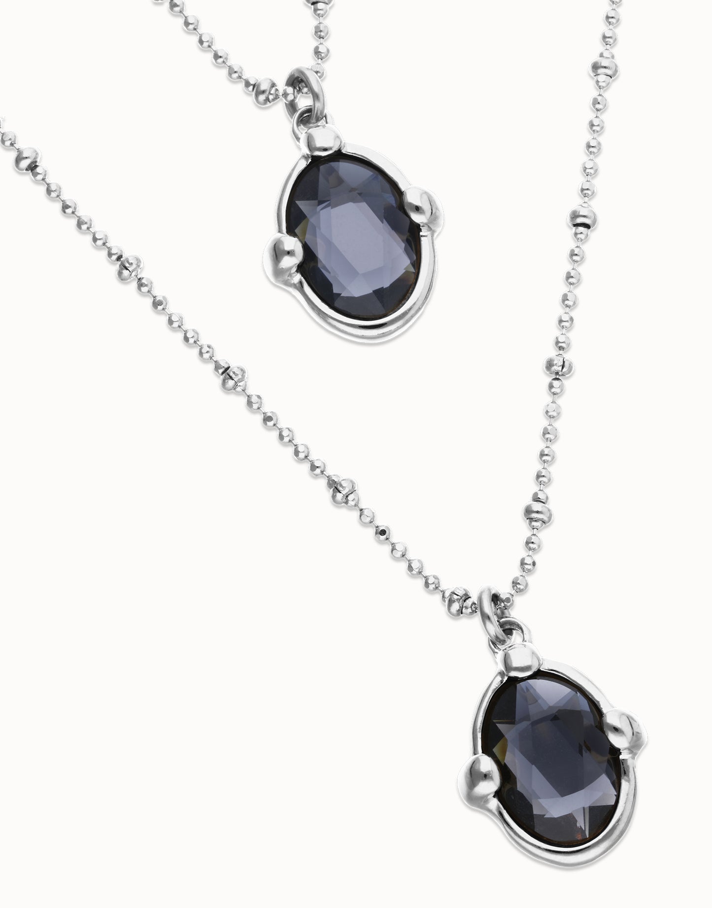 Multi strand necklace Silver with two black oval faceted crystals