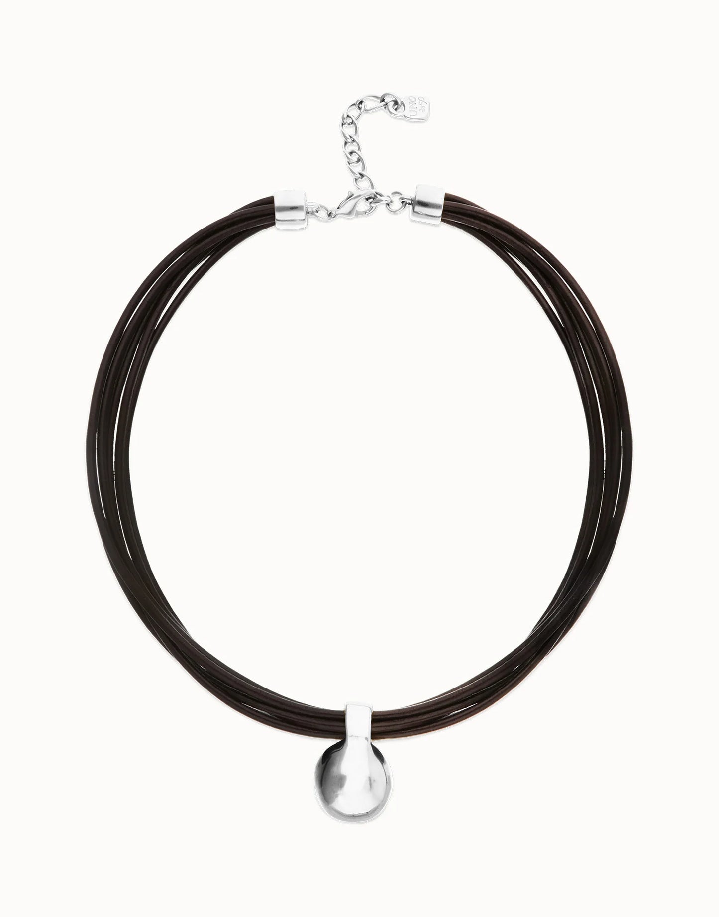 Multistrand short leather necklace with large sphere