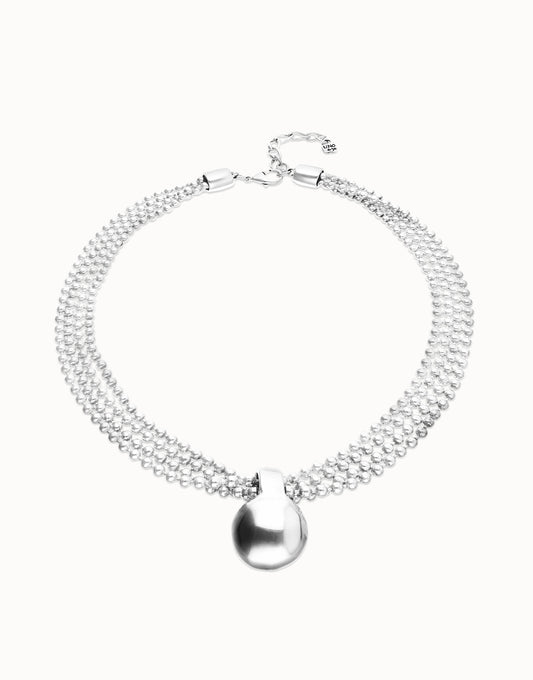 Short necklace with silver threads and large sphere
