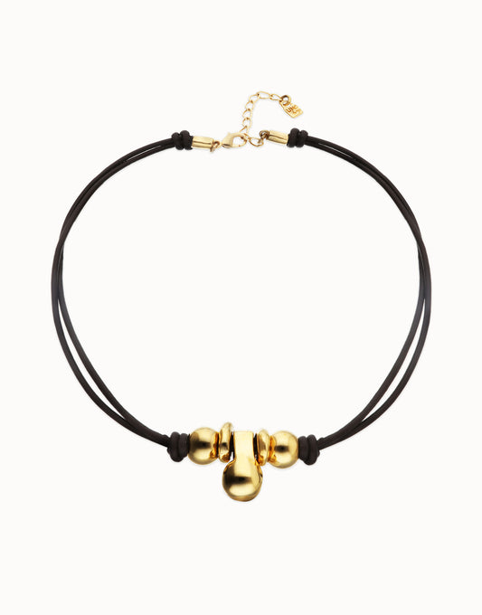 Short leather necklace with three spheres
