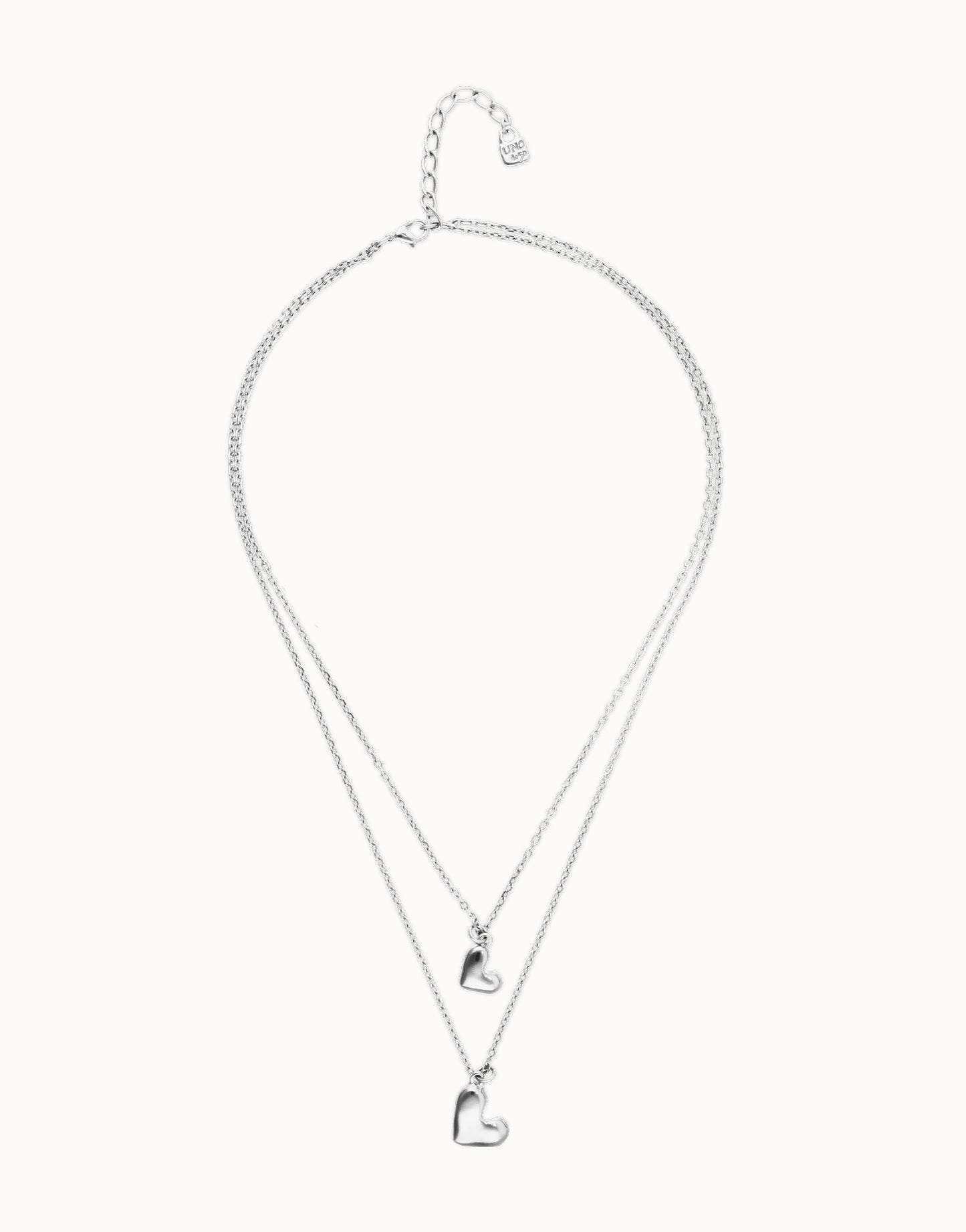 Multi strand chain necklace with two hearts