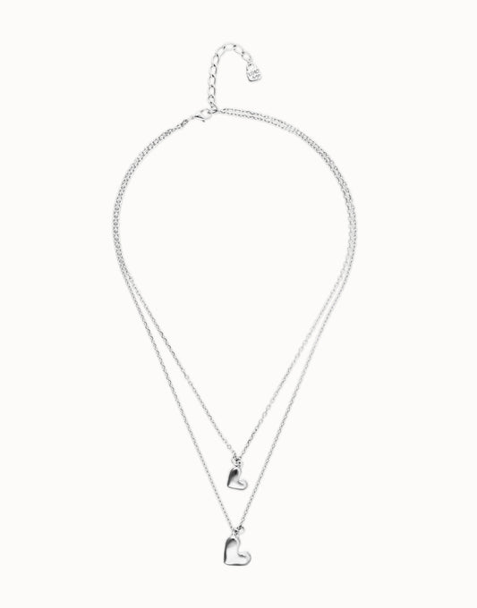 Multi strand chain necklace with two hearts