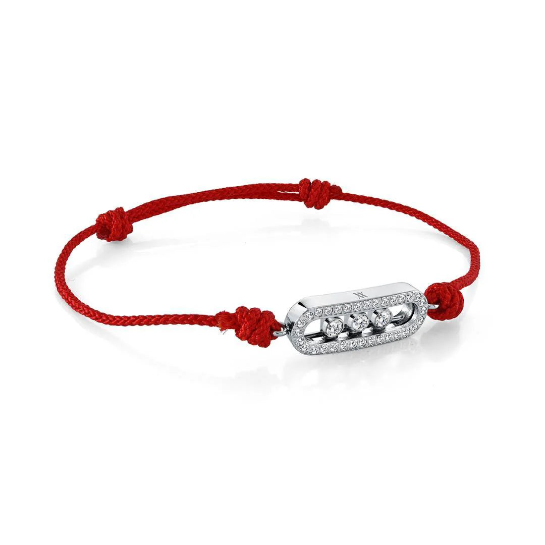 TRIPLE CZ SILVER/RED ADJUSTABLE CORD BRACELET