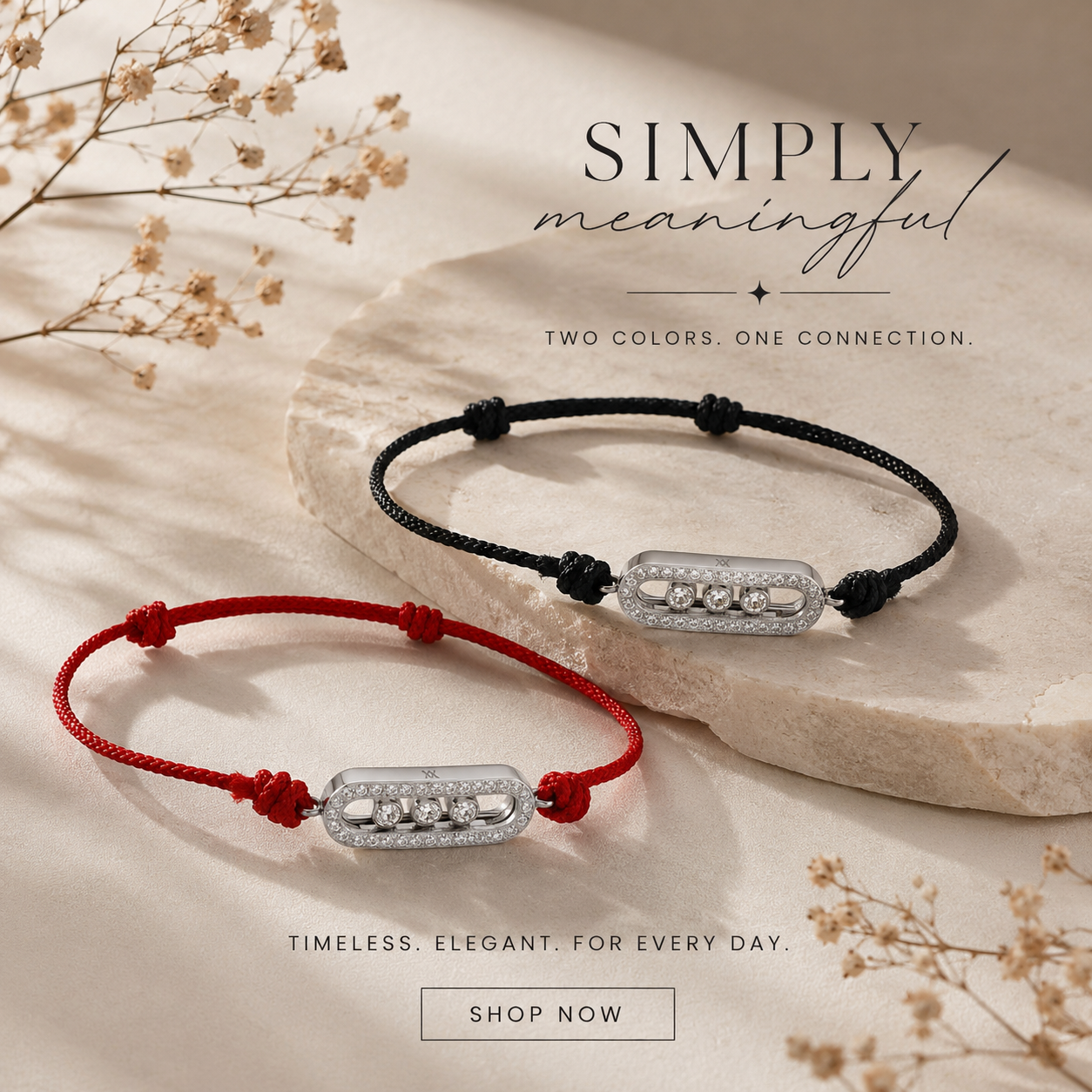 TRIPLE CZ SILVER/RED ADJUSTABLE CORD BRACELET