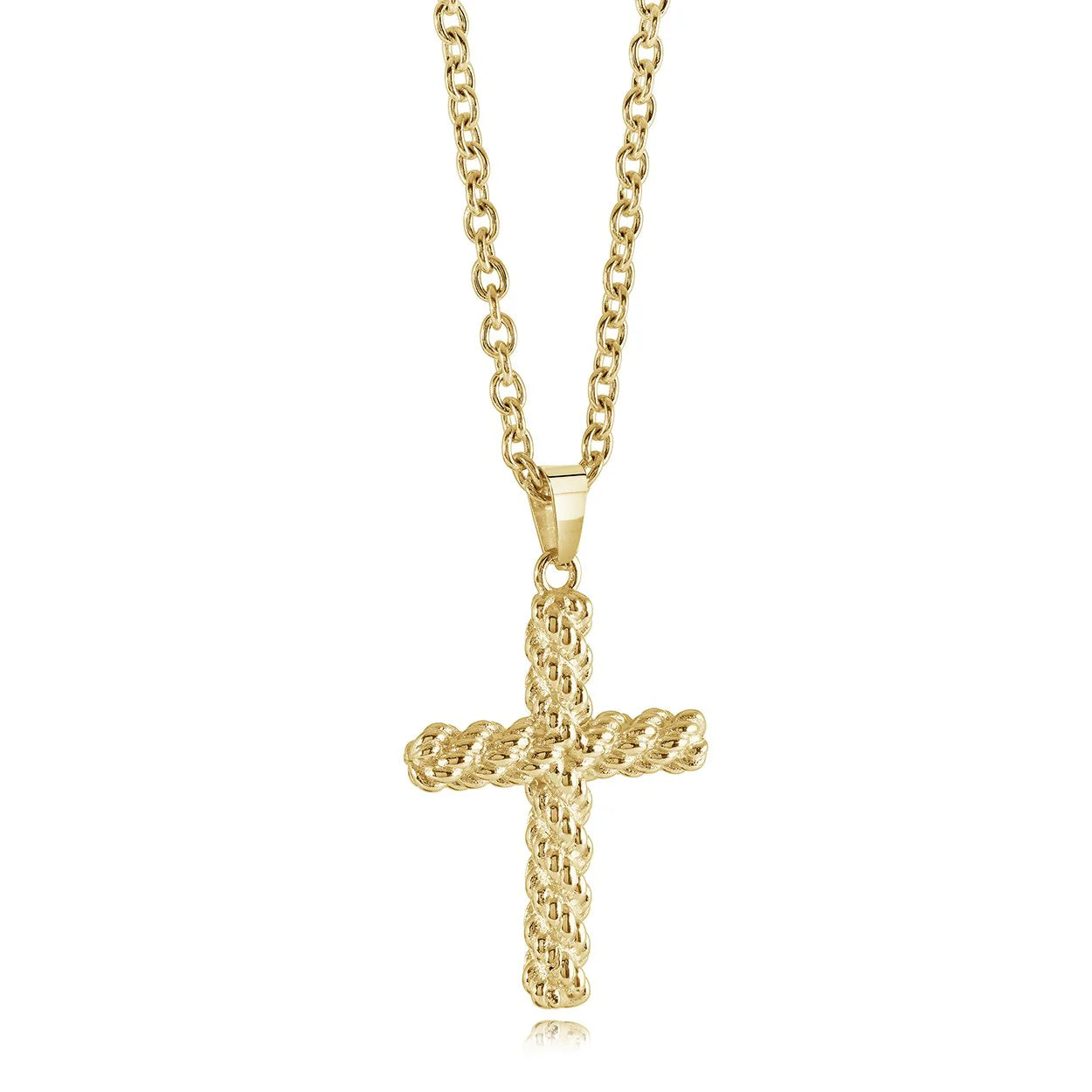 GOLD-IP-S.STEEL WEAVE-CROSS PENDANT 20"-NECKLACE
