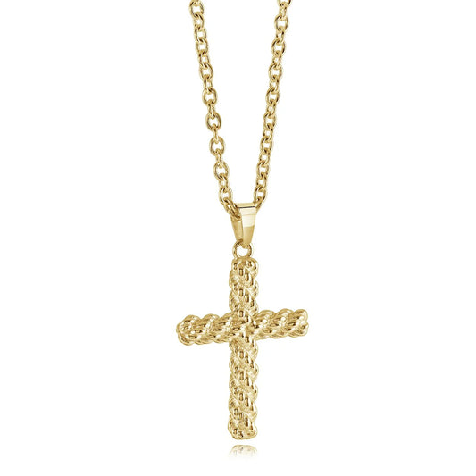 GOLD-IP-S.STEEL WEAVE-CROSS PENDANT 20"-NECKLACE