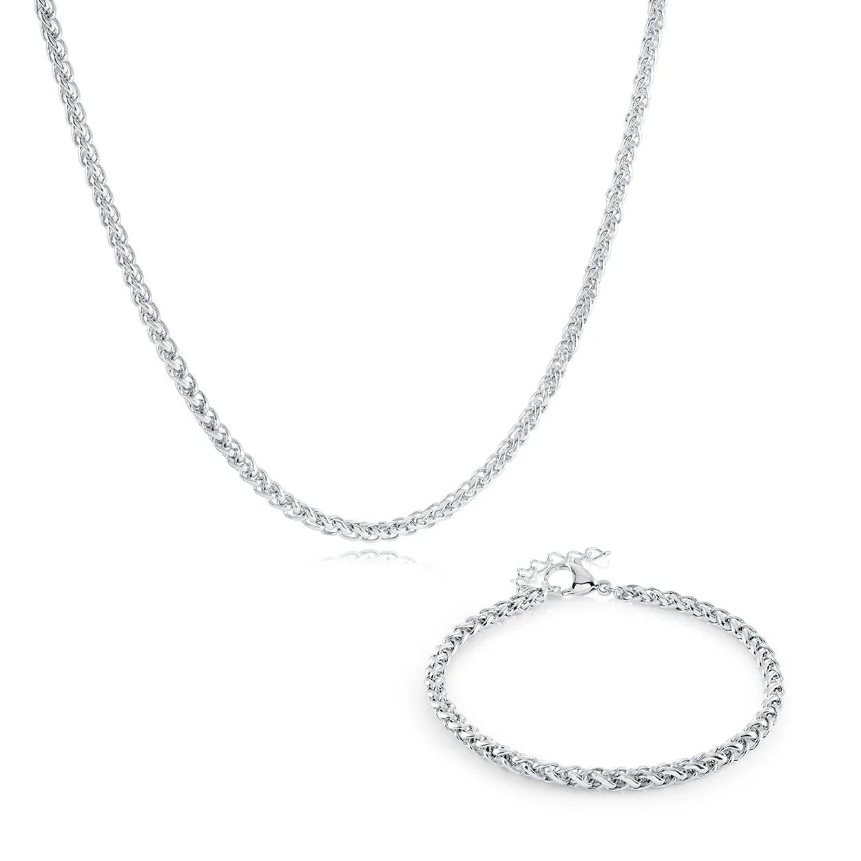 S.STEEL 3MM-WHEAT 6+1"-BRACELET &-16+2"-CHAIN SET