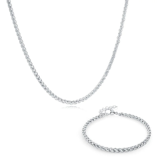 S.STEEL 3MM-WHEAT 6+1"-BRACELET &-16+2"-CHAIN SET