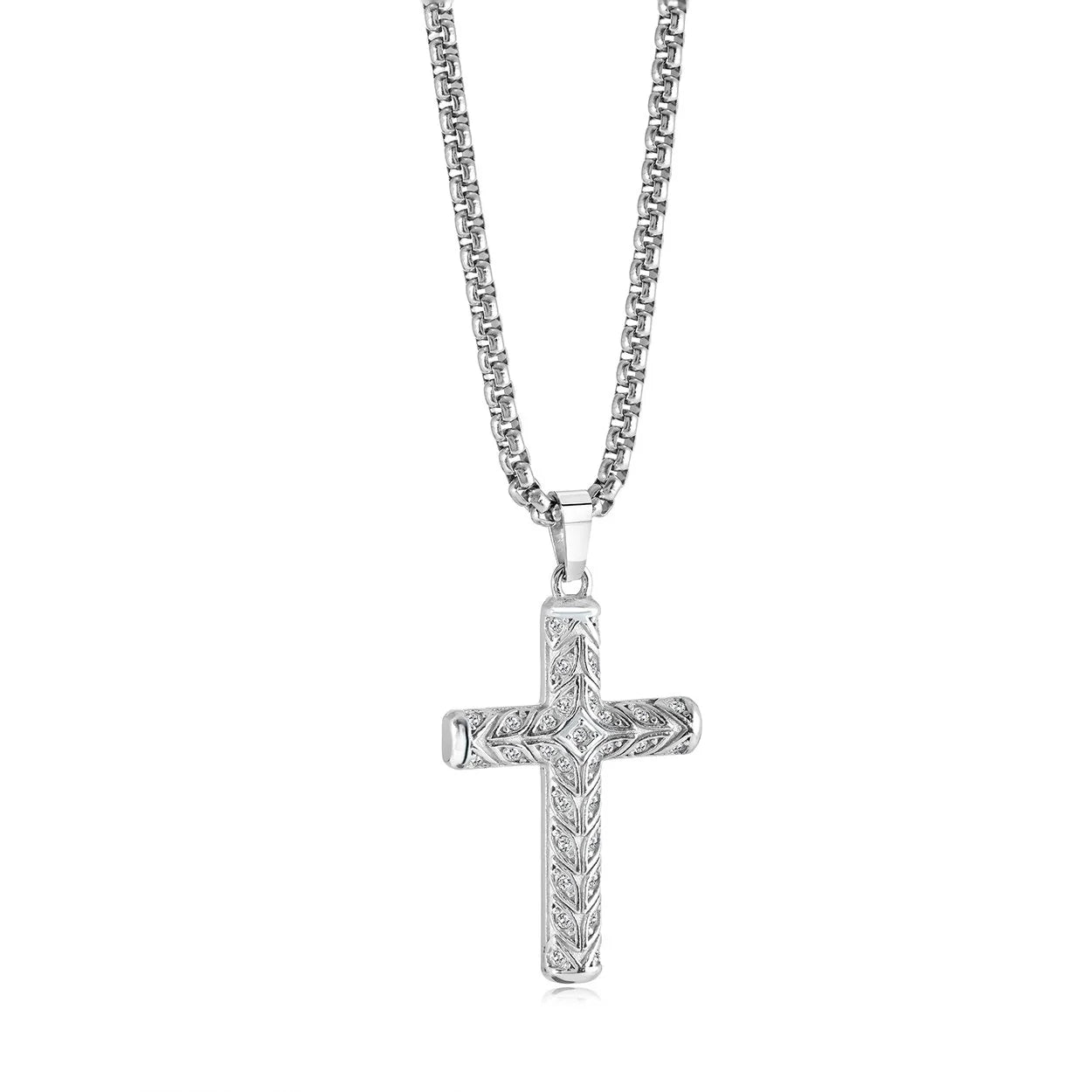 S.STEEL WHITE-CZ DECO-CROSS 22"-NECKLACE