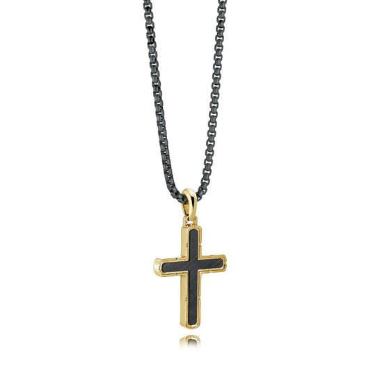 GOLD-IP-S.STEEL GUN-IP-CROSS 22"-NECKLACE