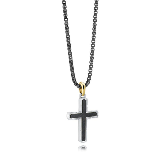 S.STEEL GOLD-IP GUN-IP-CROSS 22"-NECKLACE