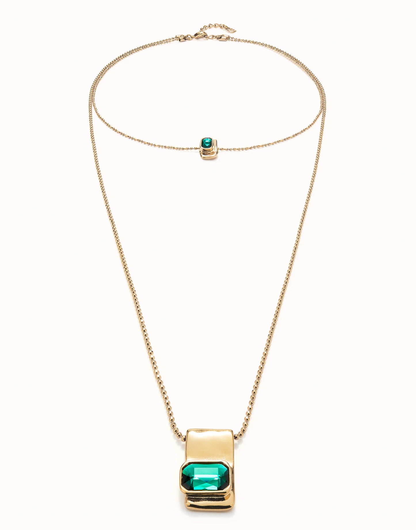 Double strand chain necklace with green crystals