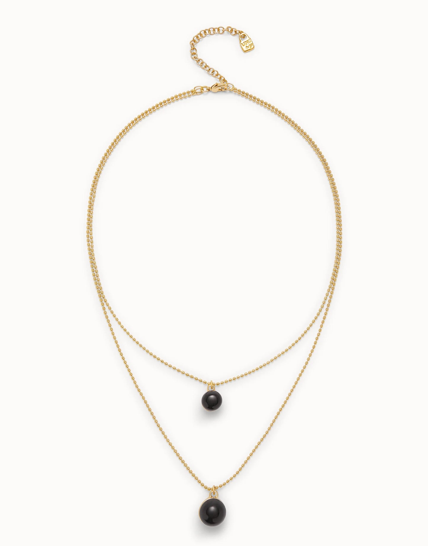 Multi-layer pendant link necklace with black murano glass