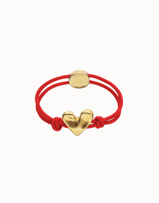 Red elastic thread bracelet with heart