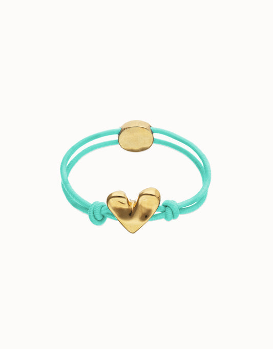 Turquoise elastic thread bracelet with heart charm