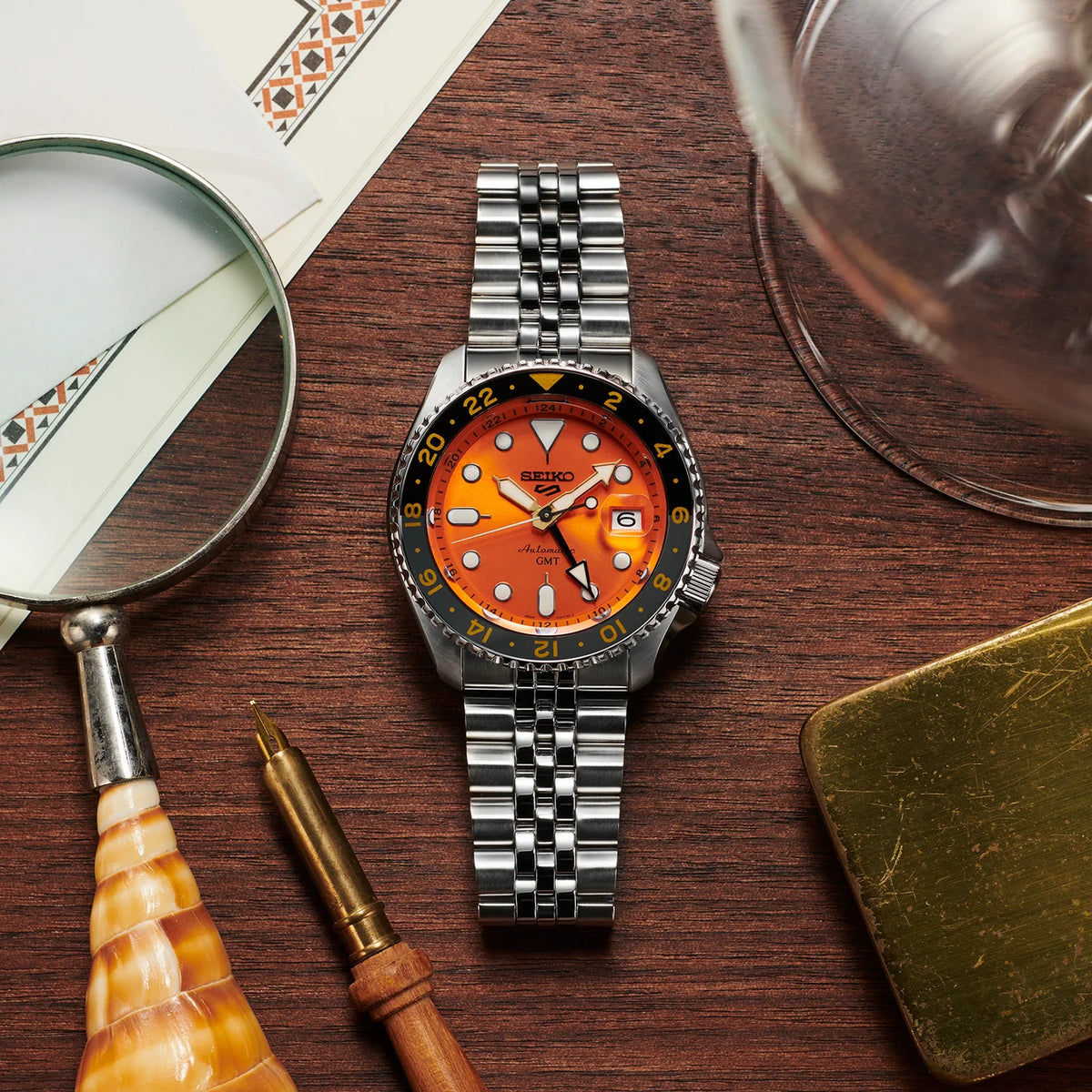 Seiko 5 Sports SKX GMT Automatic Orange Dial Men’s Watch