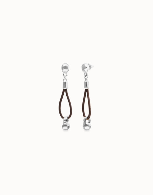 Drop leather earrings with sphere detail