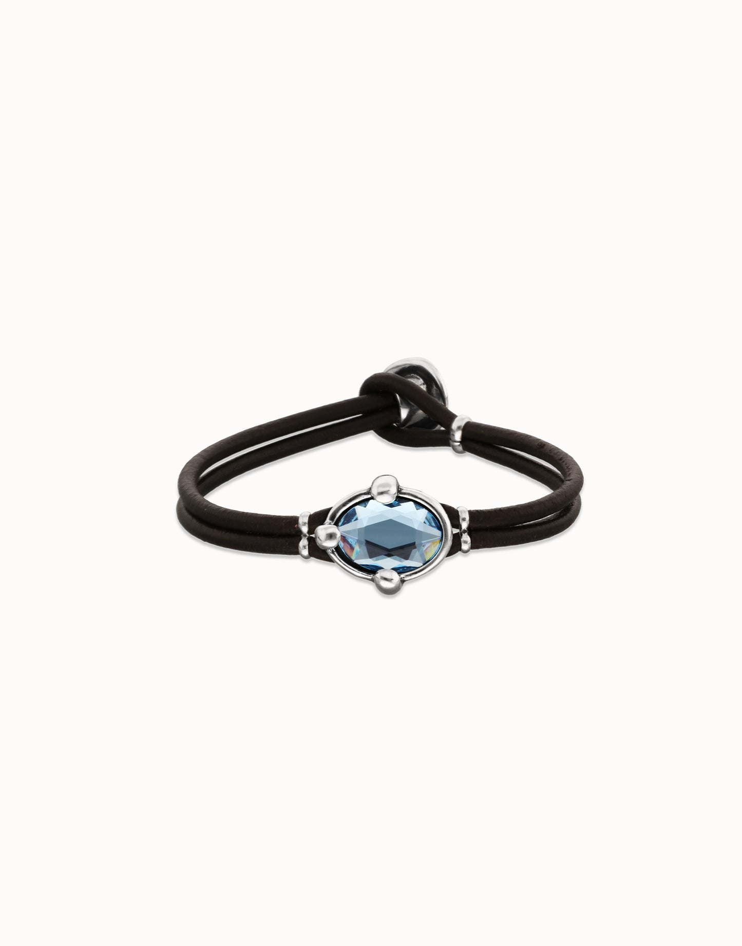 Leather bracelet with blue oval faceted crystal