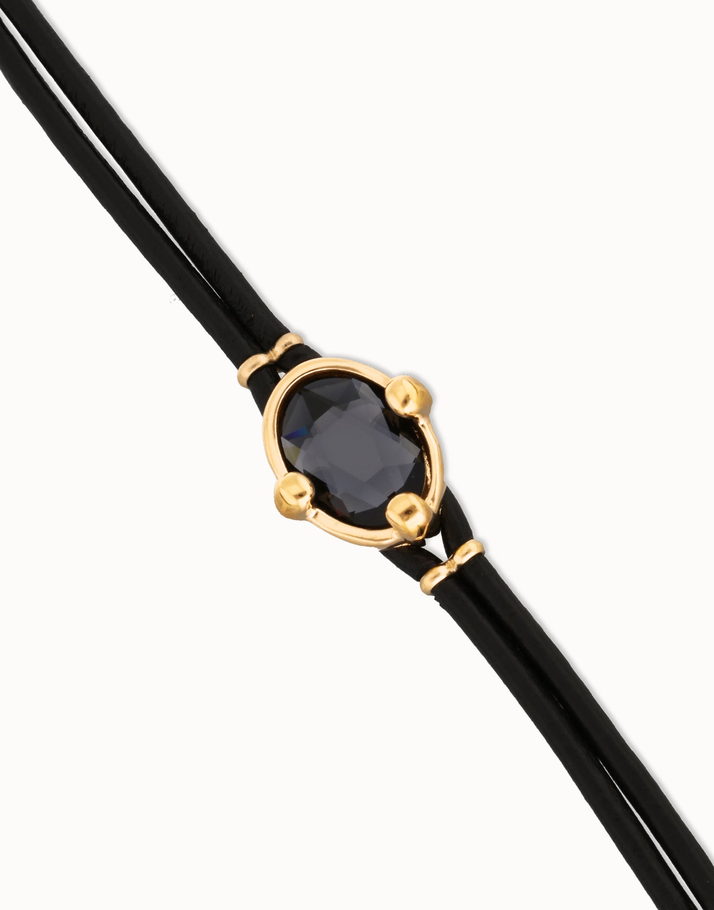 Leather bracelet with faceted black oval crystal