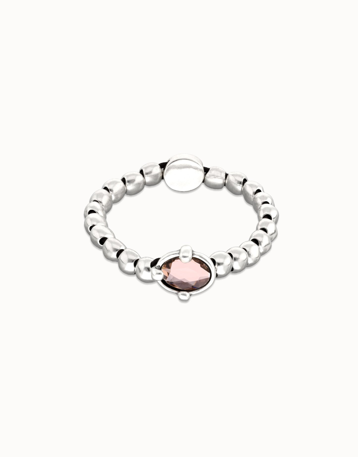 Beaded bracelet with pink oval faceted crystal