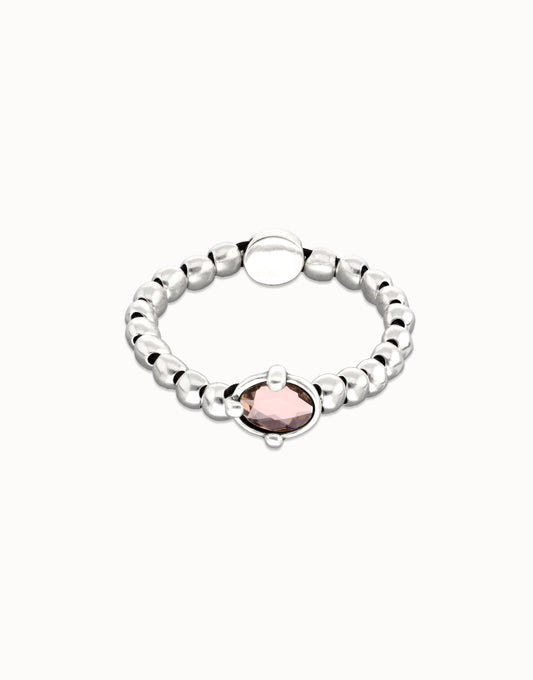 Beaded bracelet with pink oval faceted crystal